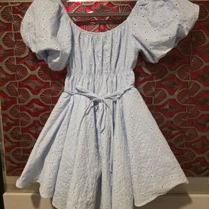 Adorable Light Blue Eyelet Kids Dress